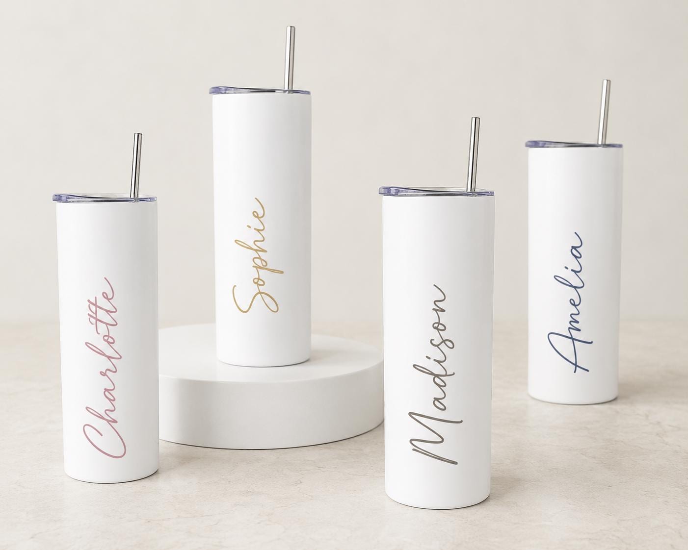 Personalised Name Tumbler | Custom 20oz White Stainless Steel Cup with Straw | Personalised Gift | Bridesmaid, Teacher, Nurse, Birthday Gift