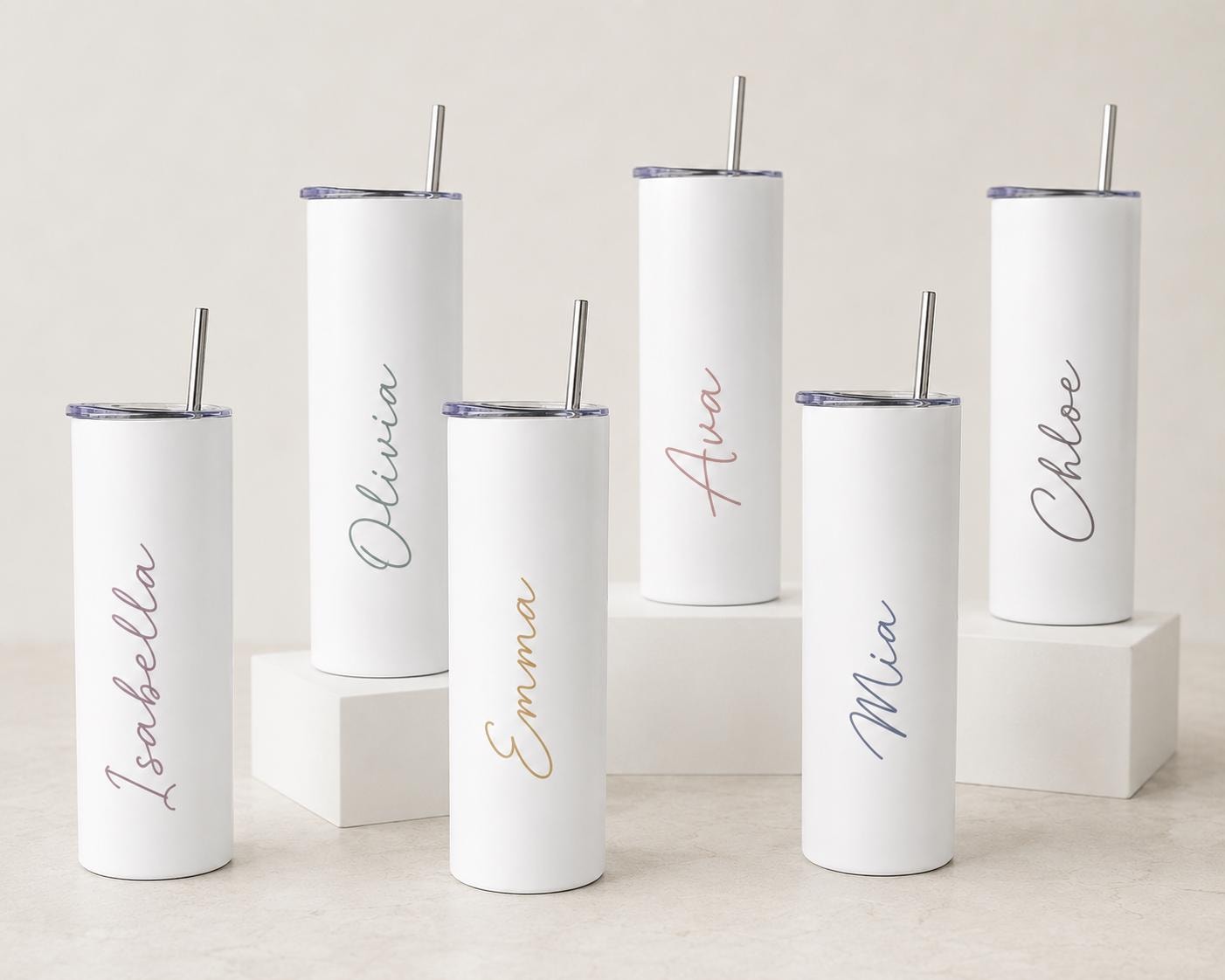 Personalised Name Tumbler | Custom 20oz White Stainless Steel Cup with Straw | Personalised Gift | Bridesmaid, Teacher, Nurse, Birthday Gift