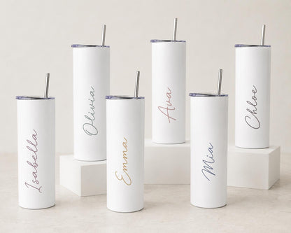 Personalised Name Tumbler | Custom 20oz White Stainless Steel Cup with Straw | Personalised Gift | Bridesmaid, Teacher, Nurse, Birthday Gift