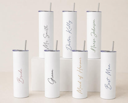Personalised Name Tumbler | Custom 20oz White Stainless Steel Cup with Straw | Personalised Gift | Bridesmaid, Teacher, Nurse, Birthday Gift