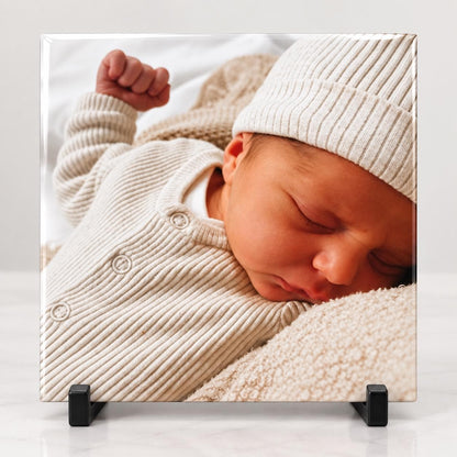 Personalised Full Photo Tile With Stand, Custom Picture Tile, Photo Keepsake Gift, Pet Family Couple Baby Photo, 10cm Display Tile