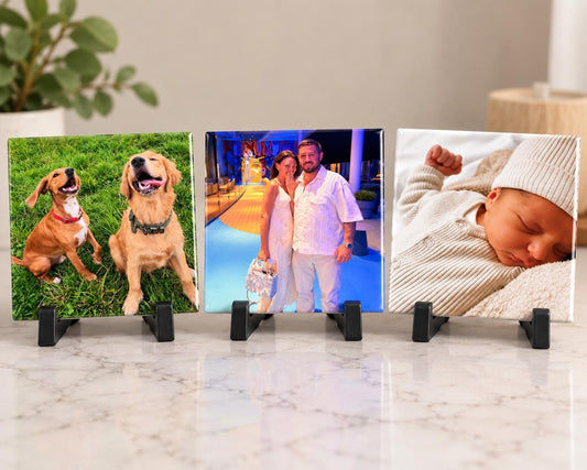 Personalised Full Photo Tile With Stand, Custom Picture Tile, Photo Keepsake Gift, Pet Family Couple Baby Photo, 10cm Display Tile