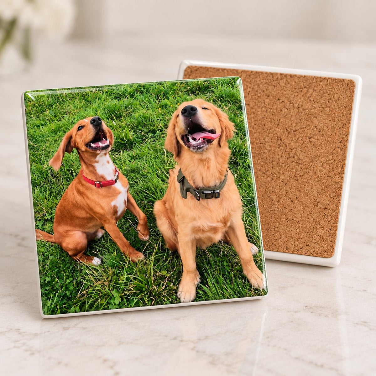 Personalised Full Photo Coaster, Custom Picture Coaster, Pet Family Couple Photo Gift, 10cm Cork Backed Photo Keepsake