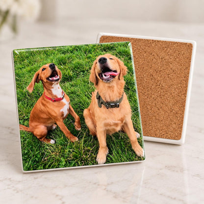 Personalised Full Photo Coaster, Custom Picture Coaster, Pet Family Couple Photo Gift, 10cm Cork Backed Photo Keepsake