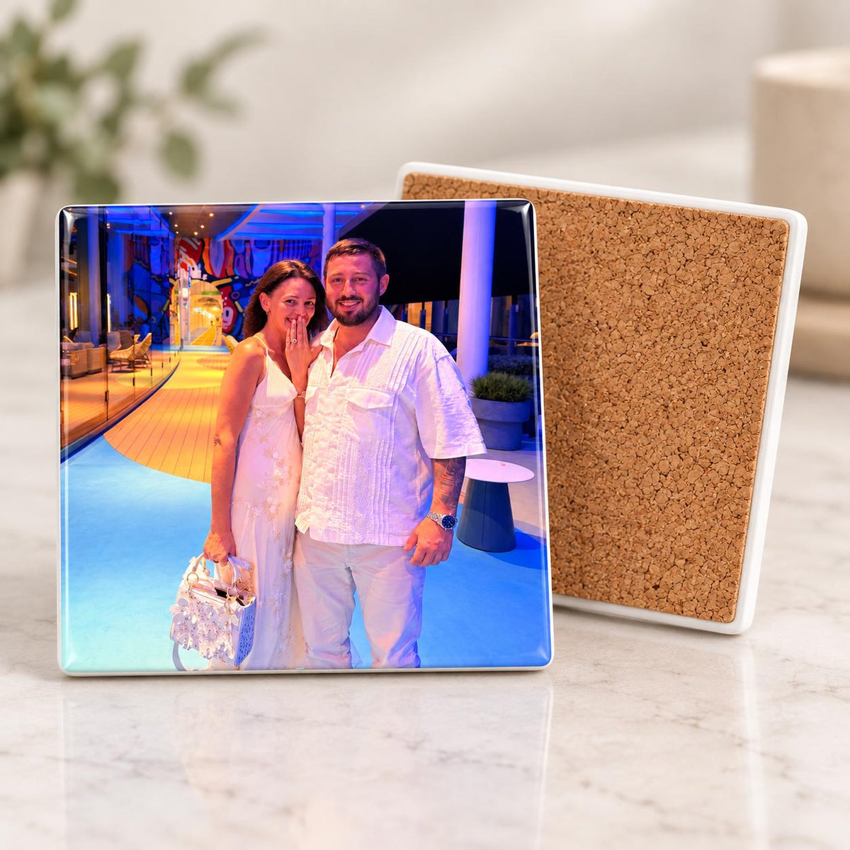 Personalised Full Photo Coaster, Custom Picture Coaster, Pet Family Couple Photo Gift, 10cm Cork Backed Photo Keepsake