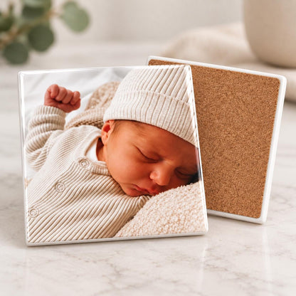 Personalised Full Photo Coaster, Custom Picture Coaster, Pet Family Couple Photo Gift, 10cm Cork Backed Photo Keepsake