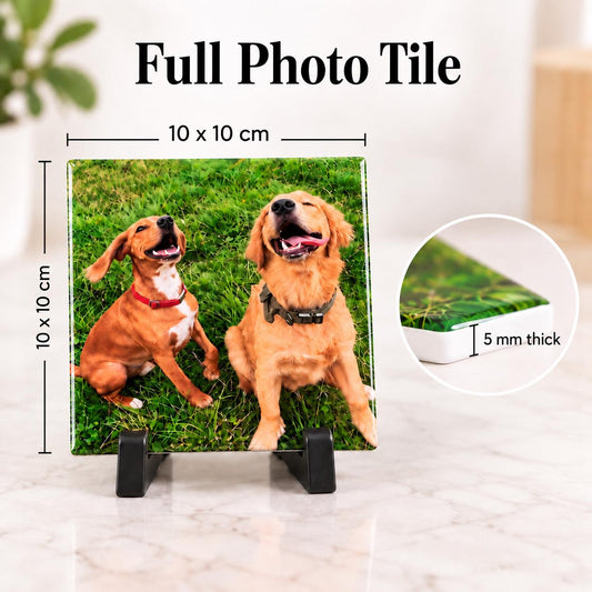 Personalised Full Photo Tile With Stand, Custom Picture Tile, Photo Keepsake Gift, Pet Family Couple Baby Photo, 10cm Display Tile