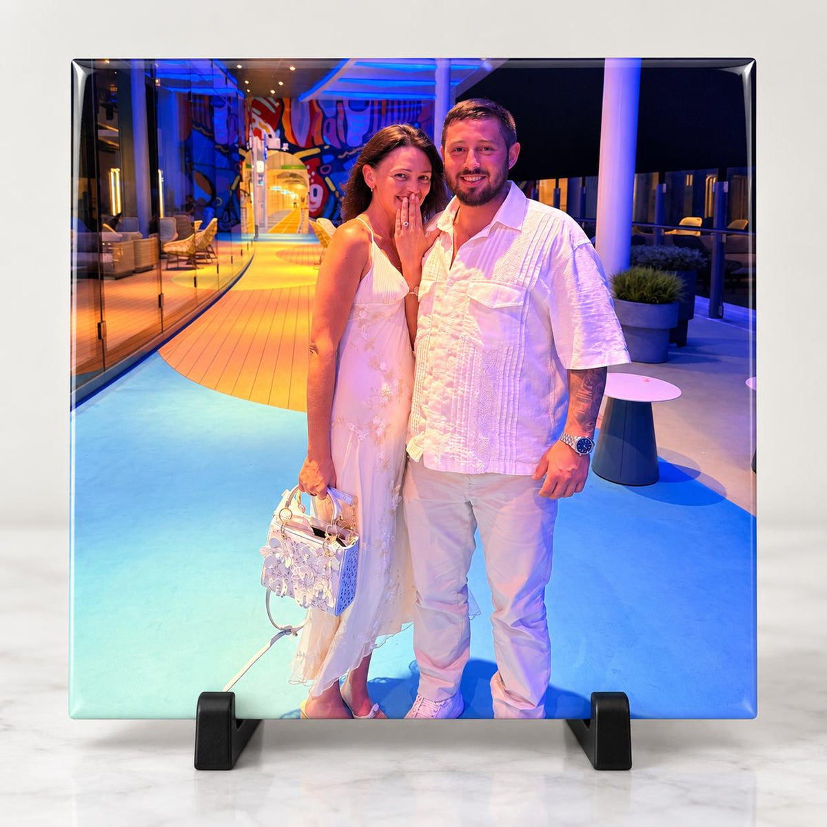 Personalised Full Photo Tile With Stand, Custom Picture Tile, Photo Keepsake Gift, Pet Family Couple Baby Photo, 10cm Display Tile
