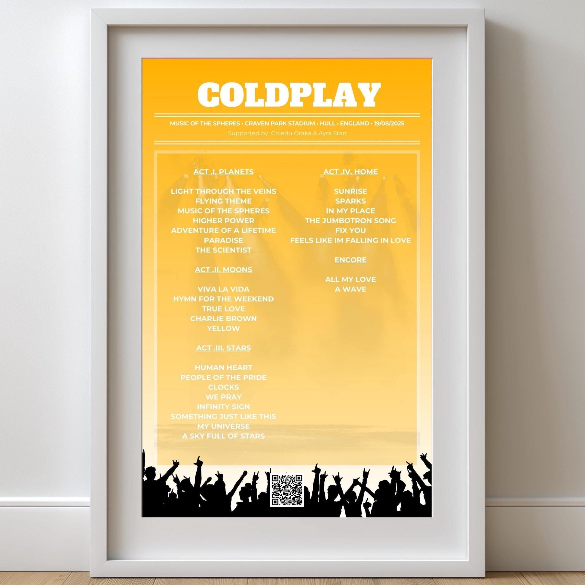 Personalised Concert Setlist Print | Custom Gig Poster | Music Gift | QR Code Song Playlist | A4 A3 Matte or Gloss | Any Event Wall Art